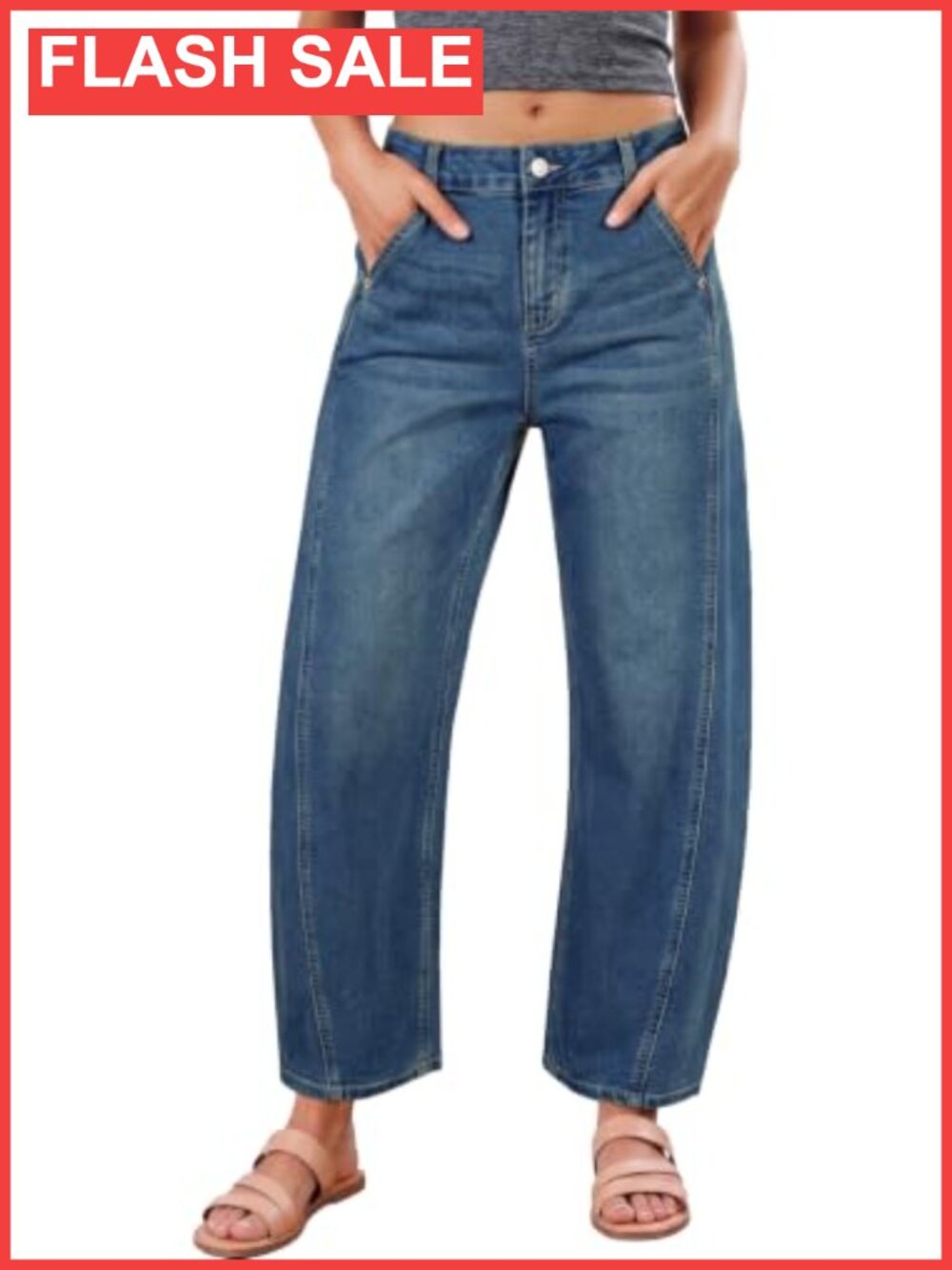 Barrel Jeans High Waist Baggy Cropped Stretch Denim Pants Relaxed Fit